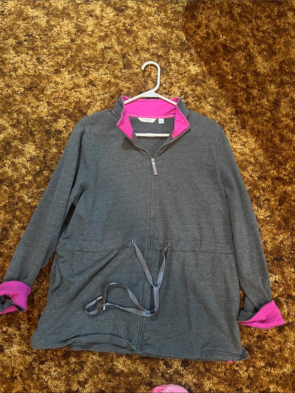 Liz Claiborne Charcoal Zip-Front Utility Jacket with Pink Trim